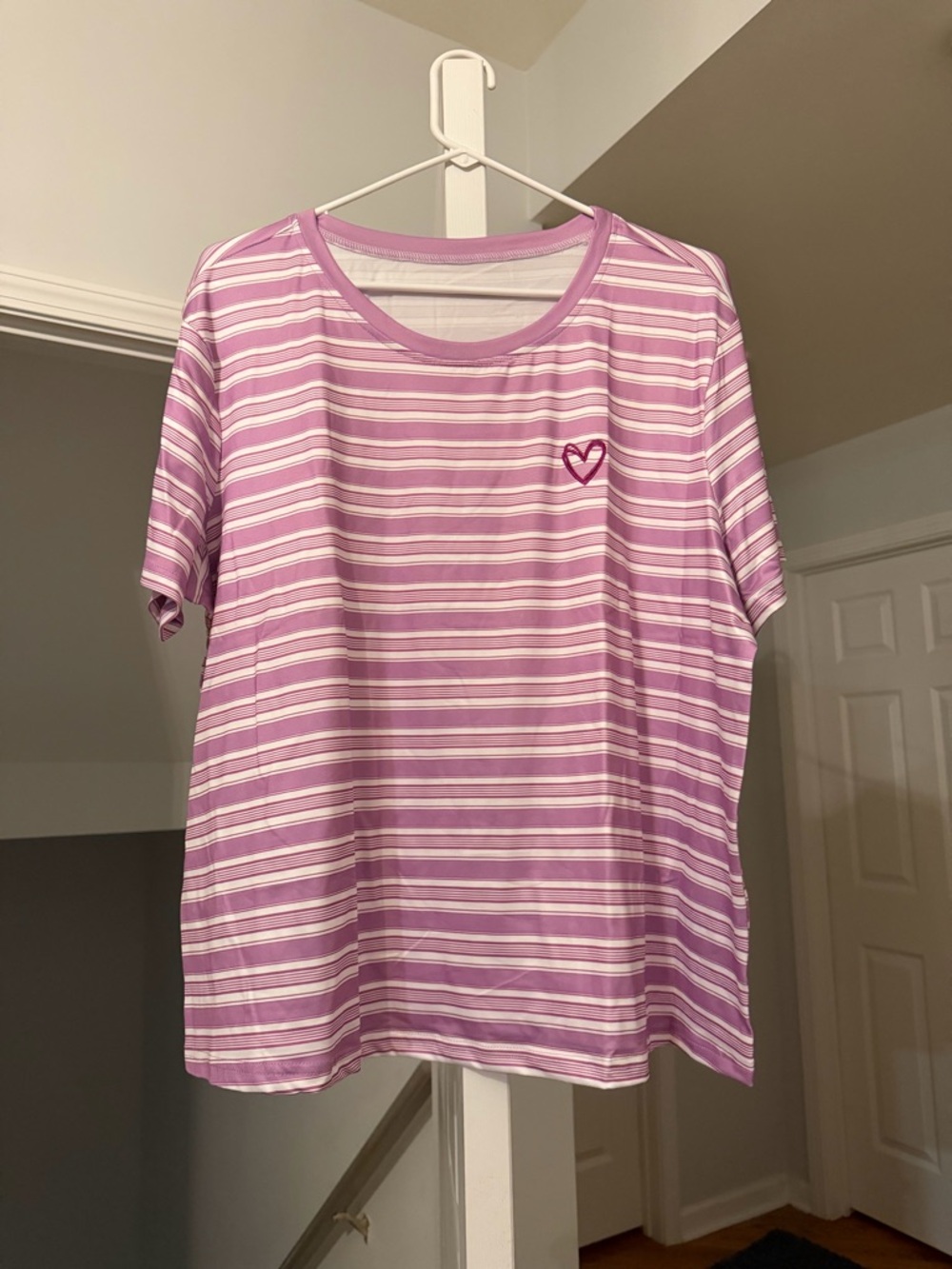 Womens’ Lavender Striped Short-Sleeve Top with Heart